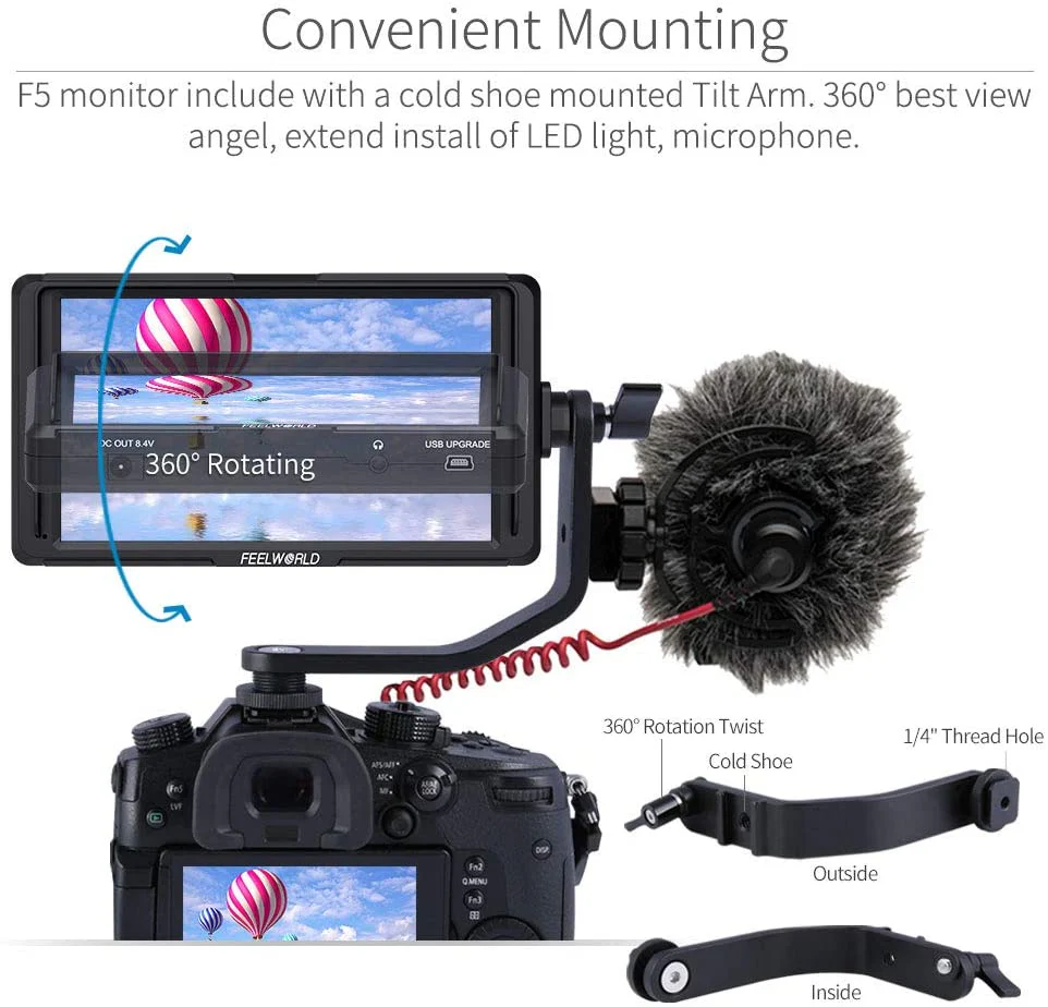 (4K) FEELWORLD F5 5 Inch DSLR On Camera Field Monitor - Image 3