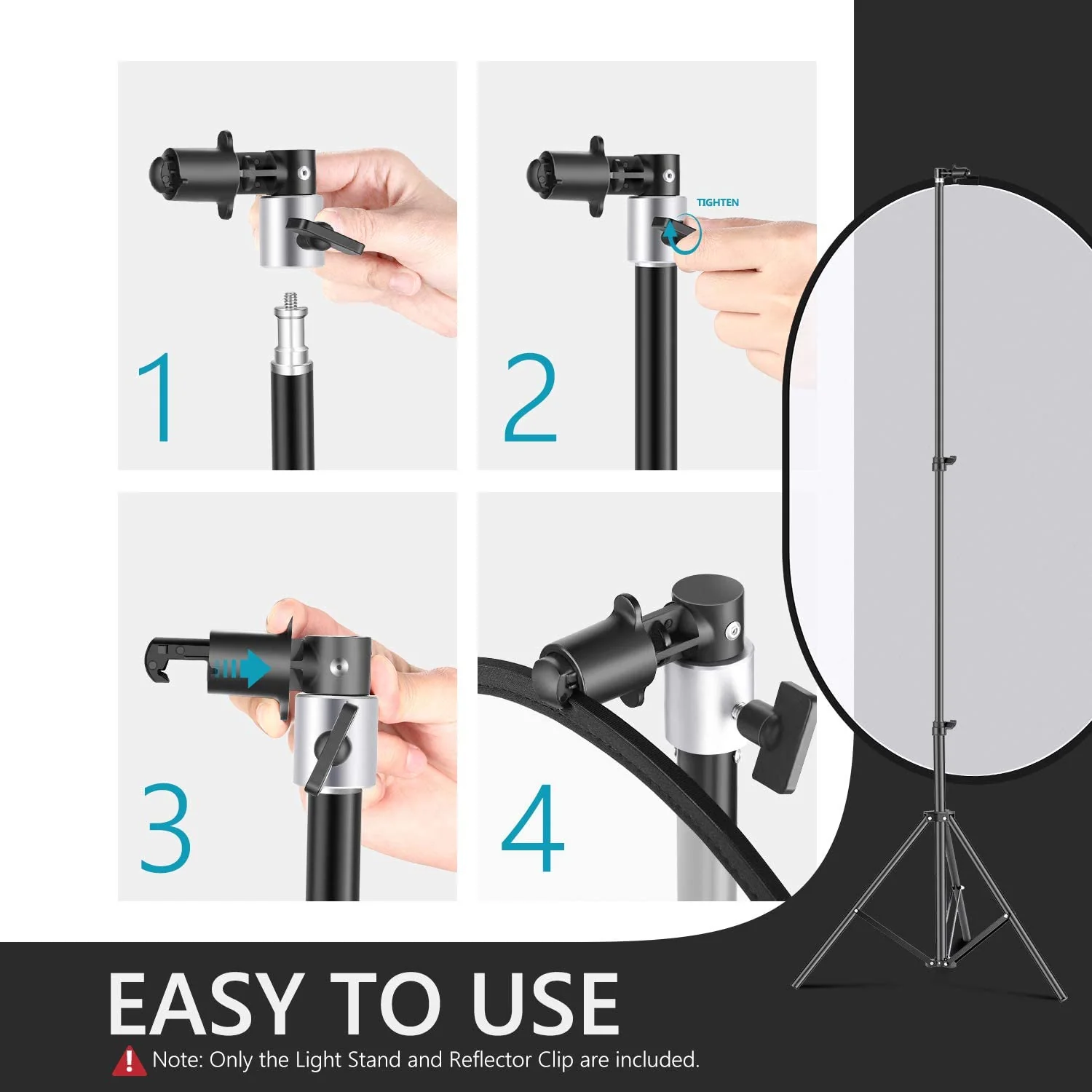 Background & Reflector Clip and 6ft/190cm Light Stand - Image 3