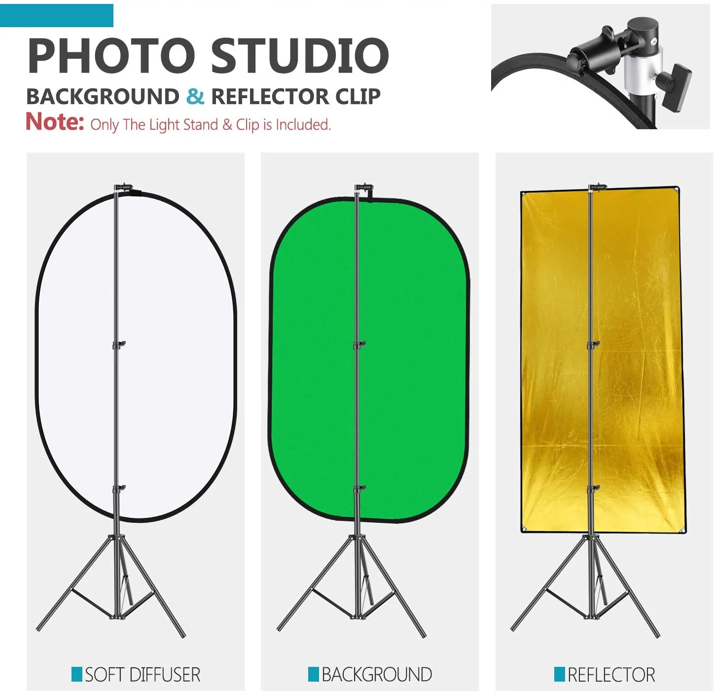 Background & Reflector Clip and 6ft/190cm Light Stand - Image 4