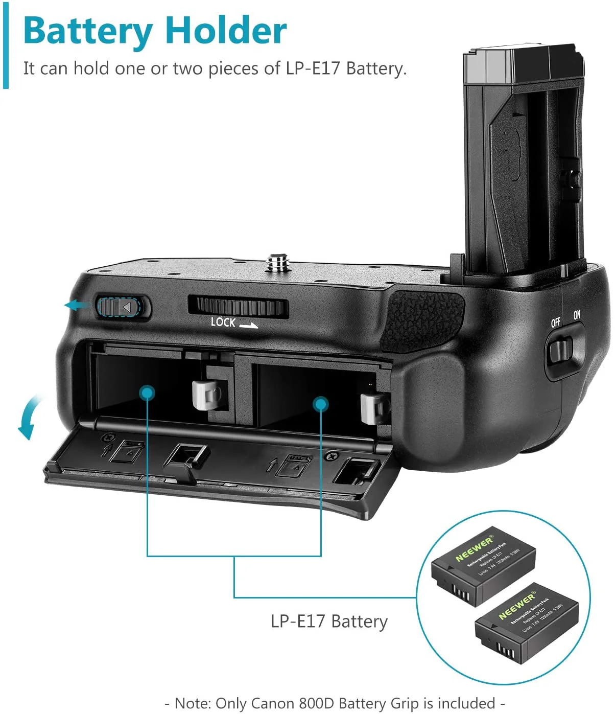 Battery Grip for Canon EOS 800D/Rebel T7i/77D/Kiss X9i/9000D Camera (BG-E17) - Image 3