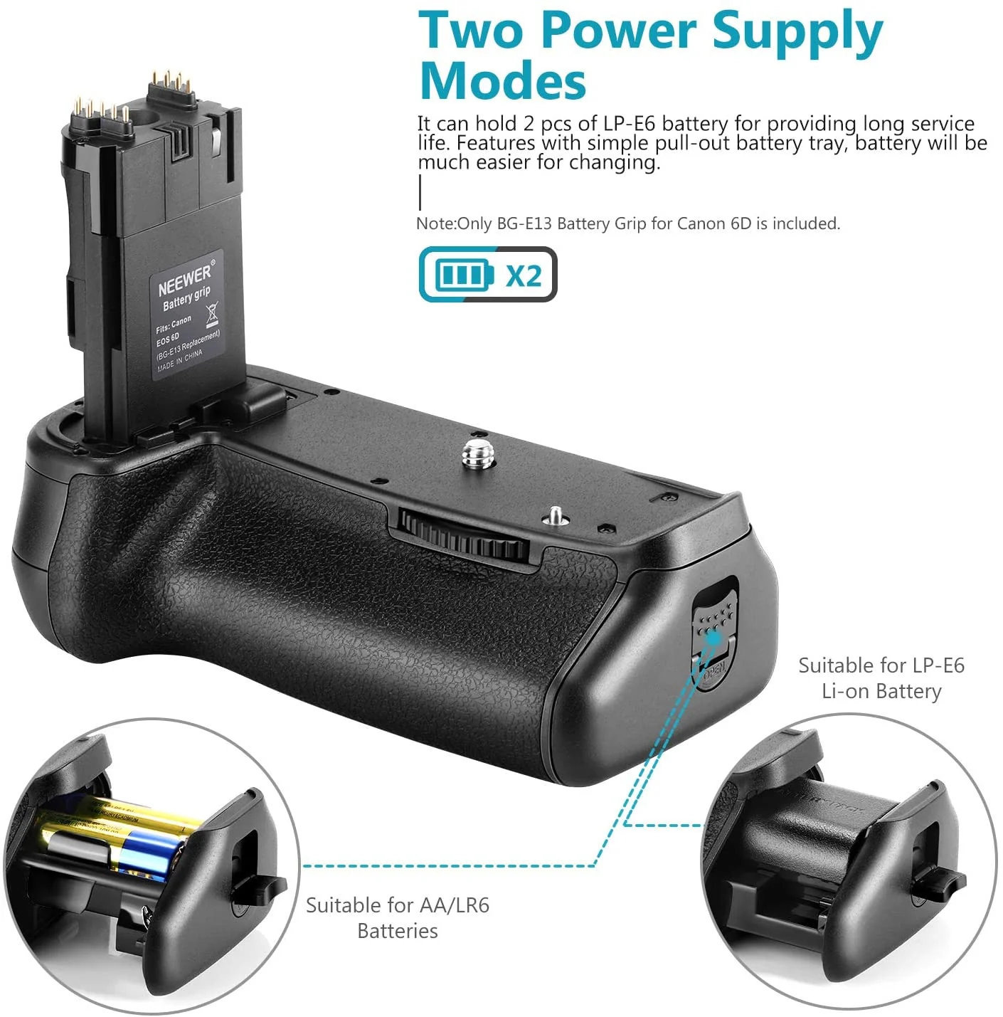 Battery Grip for Canon EOS 6D DSLR Camera (BG-E13) - Image 2