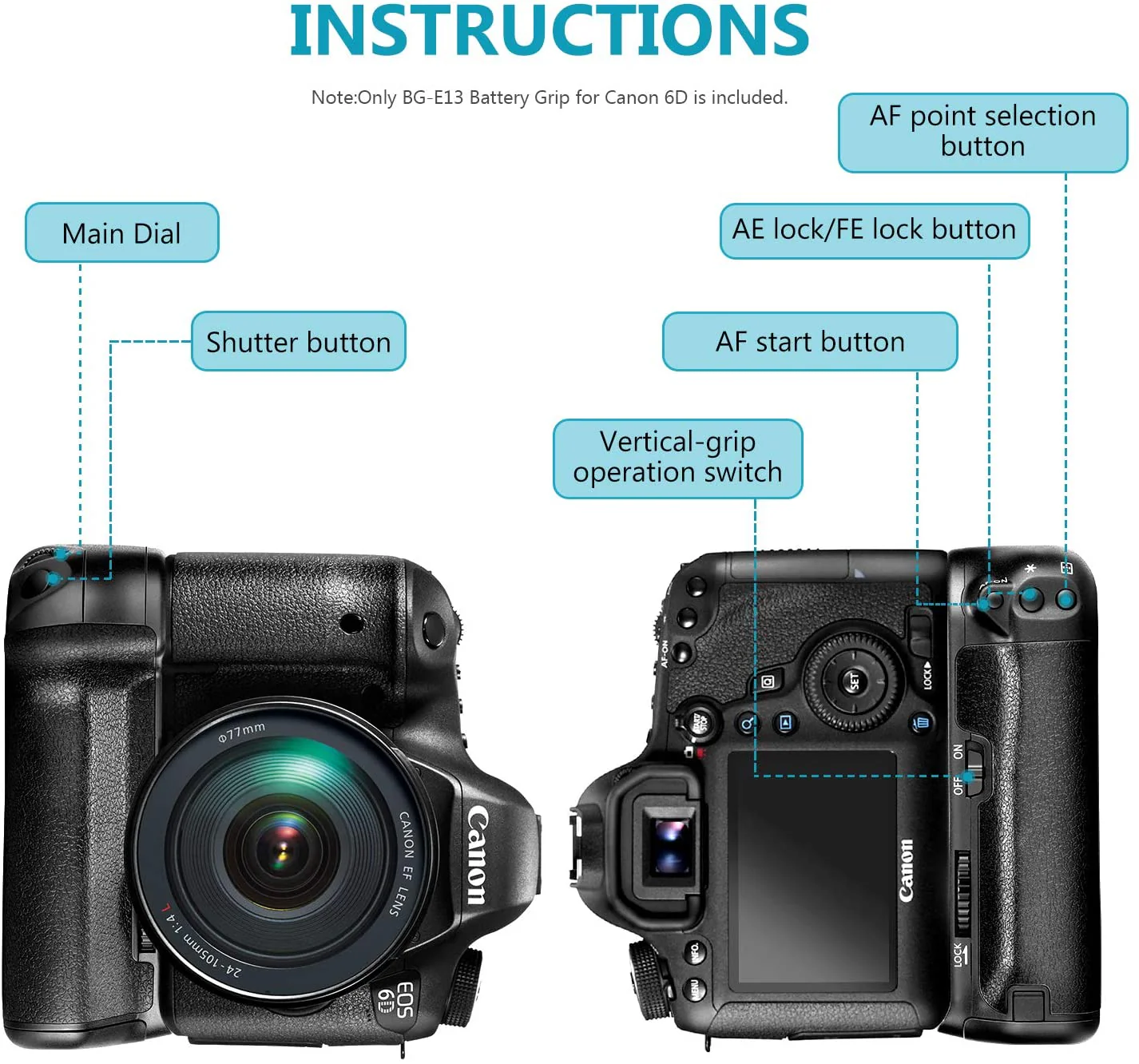 Battery Grip for Canon EOS 6D DSLR Camera (BG-E13) - Image 3