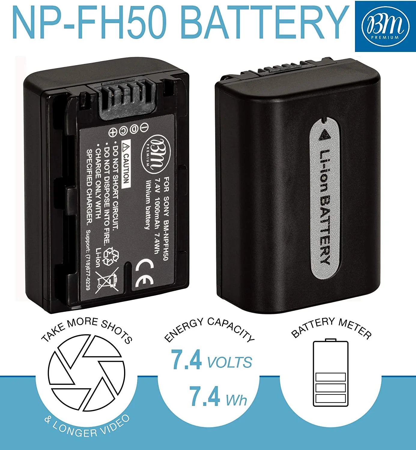 BM Premium NP-FH50 Battery for Sony Cyber-Shot DSC-HX1 DSC-HX100V DSC-HX200V HDR-TG5V Digital Camera Battery - Image 2