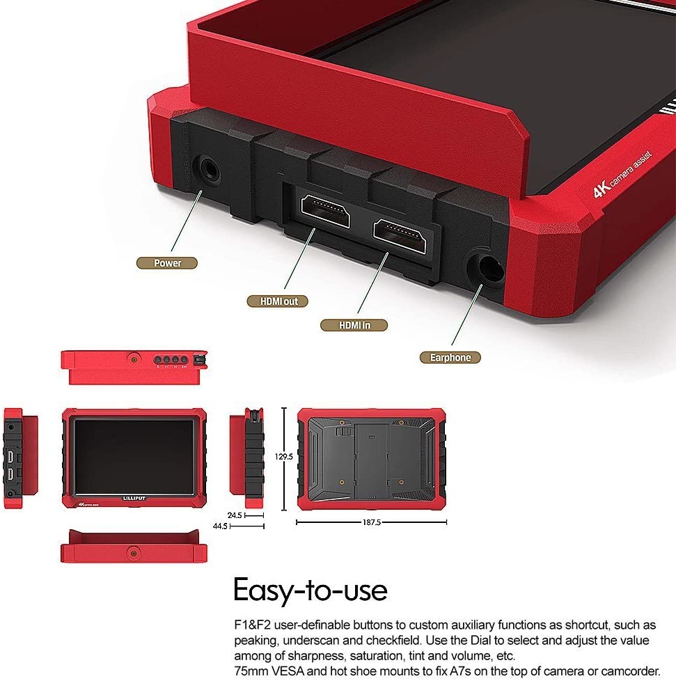 LILLIPUT 7 inch A7S 1920x1200 IPS On Camera Monitor with 4K HDMI Input and Output - Image 2