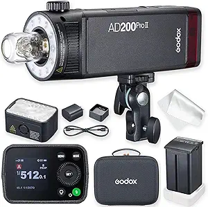 GODOX AD200Pro II , 200Ws TTL Pocket Flash with Improved Heat Dissipation, Color Screen, Bi-Color Modeling Light, 1/1 to 1/512 Wider Output, 500 Full Power Flashes