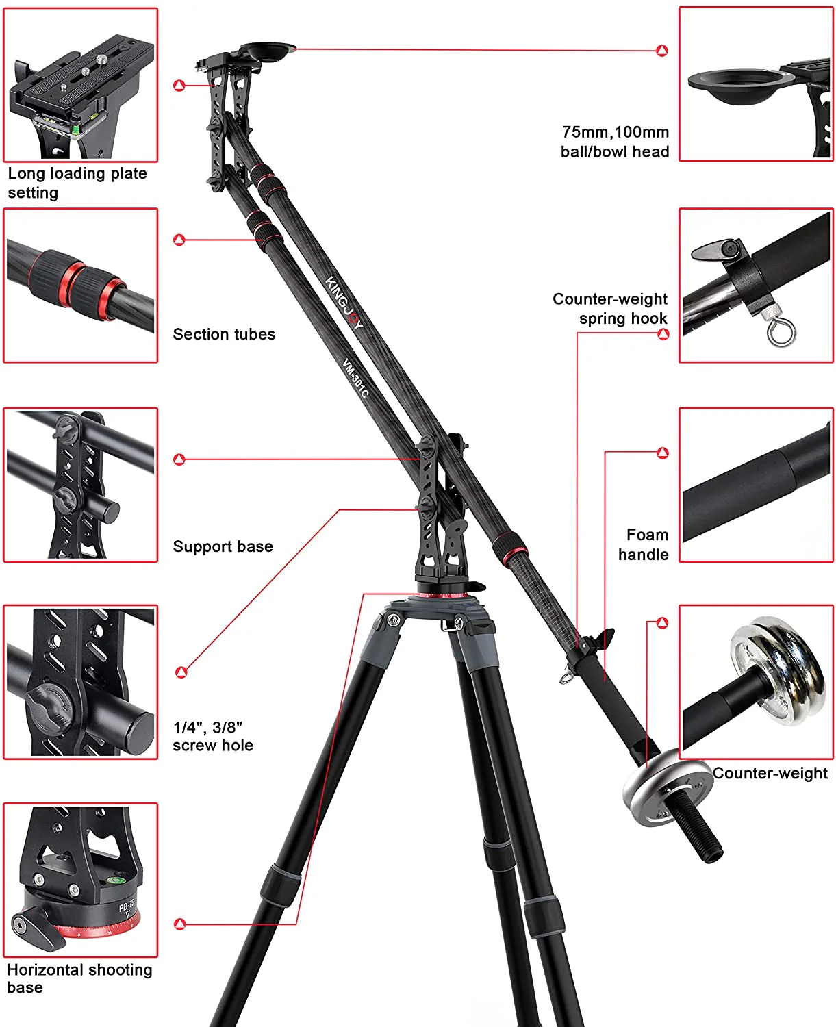 KINGJOY 70 inches Carbon Fiber Jib Arm - Image 2