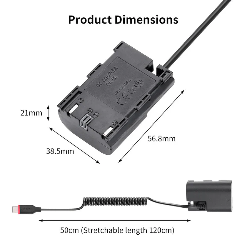 KingMa TC-LPE6 LP-E6 USB-C Replacement Dummy Battery Adapter for Canon - Image 3