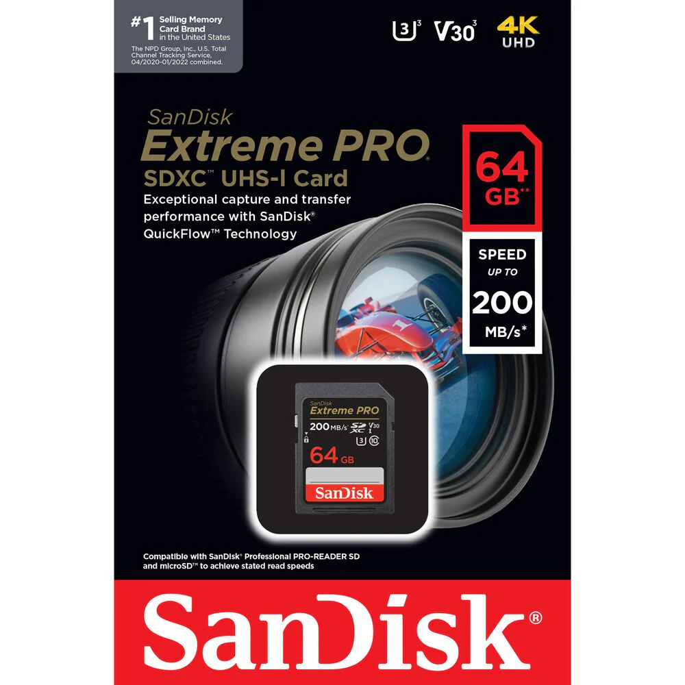 SanDisk Memory Card Extreme Pro SDHC/SDXC SD Card 64GB 200MB/s - Image 2