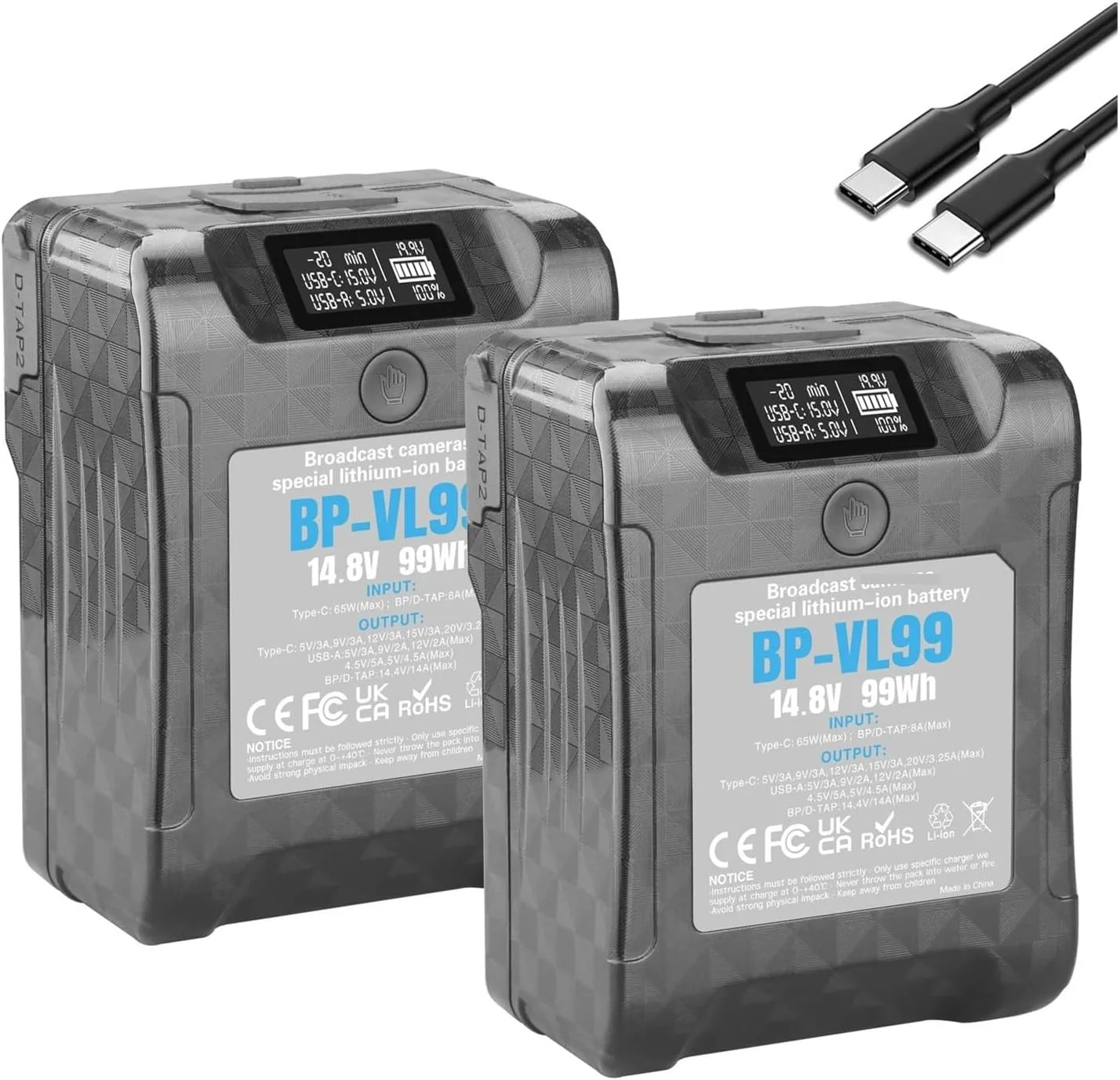 V-Lock Lithium Battery:For BP-VL99 14.4V 99Wh V Mount Battery W LCD Display V Lock V Shape Li-ion Battery For Video & DSLR Cameras