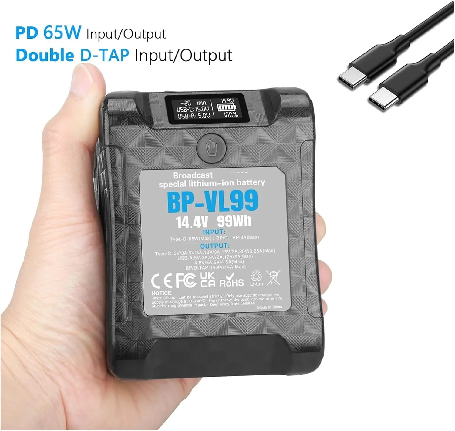 V-Lock Lithium Battery:For BP-VL99 14.4V 99Wh V Mount Battery W LCD Display V Lock V Shape Li-ion Battery For Video & DSLR Cameras - Image 2