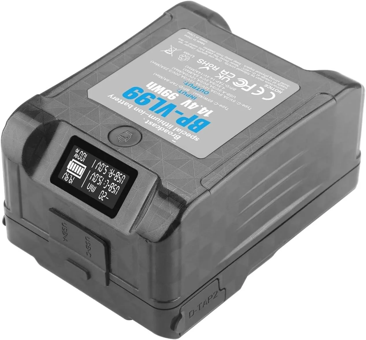 V-Lock Lithium Battery:For BP-VL99 14.4V 99Wh V Mount Battery W LCD Display V Lock V Shape Li-ion Battery For Video & DSLR Cameras - Image 5