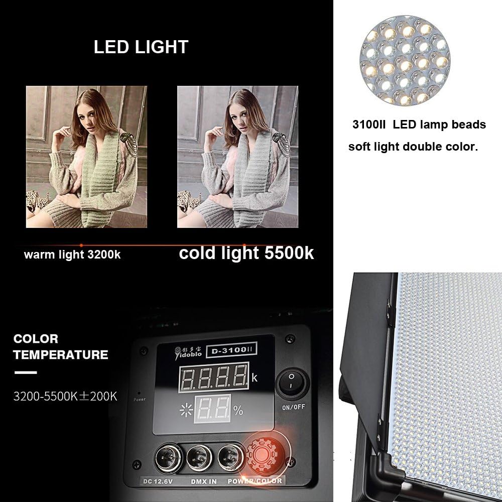 Yidoblo Slim D-3100II Bicolor High Power 3068 LED Photography Continuous Lighting Panel, 200W 20000 Lumen , DMX Compatible - Image 4